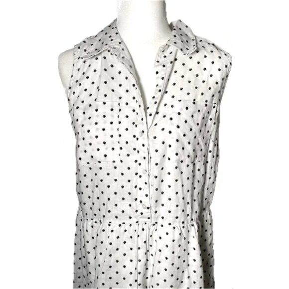 LOFT Linen Polka Dot Sleeveless Dress - Picture 2 of 5